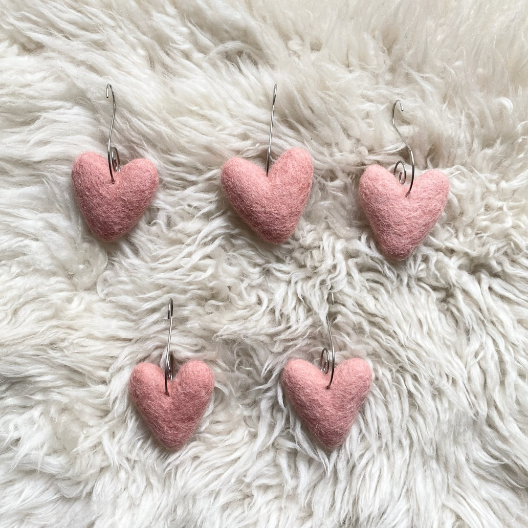 Felt Heart Ornaments (Light Pink) Set of  5, New Zealand