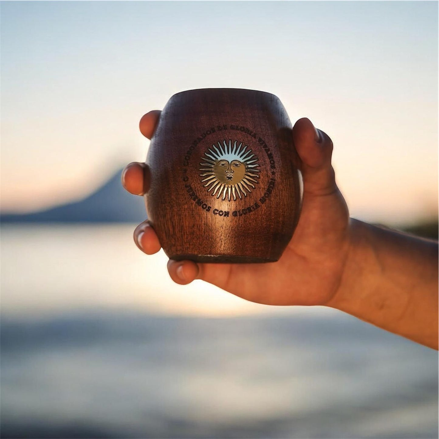Handcrafted "Algarrobo" Carob Wood Mate Cup with Sun of May – Patriotic Argentine Edition