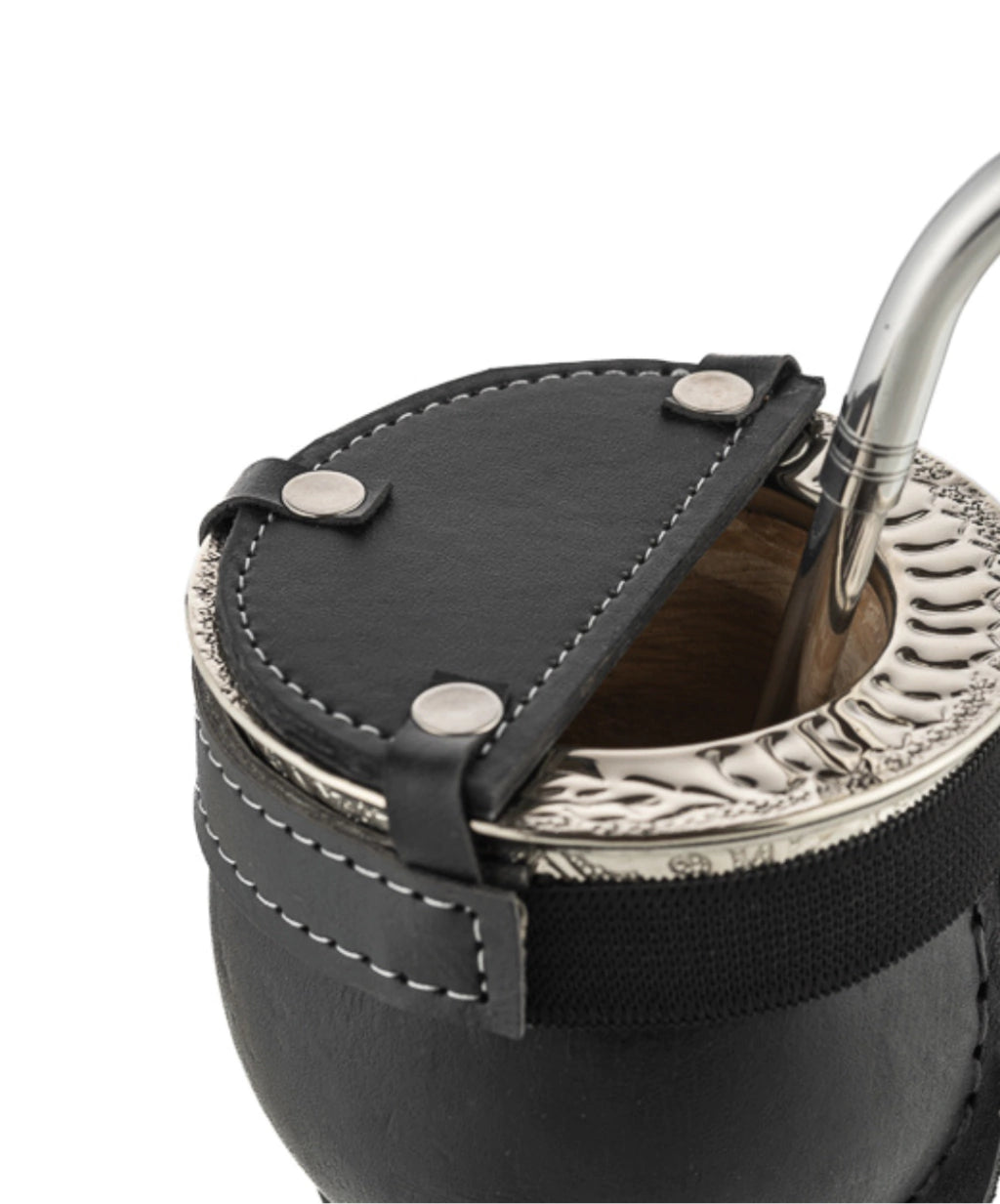 Mate Wind Protector Cover - Black Faux Leather Half Cover with Elastic- Outdoor Yerba Mate Accessory - Made in Argentine