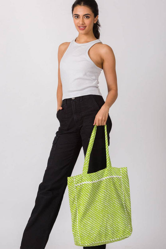 Cotton Fabric Tote Bags: Chartreuse, India