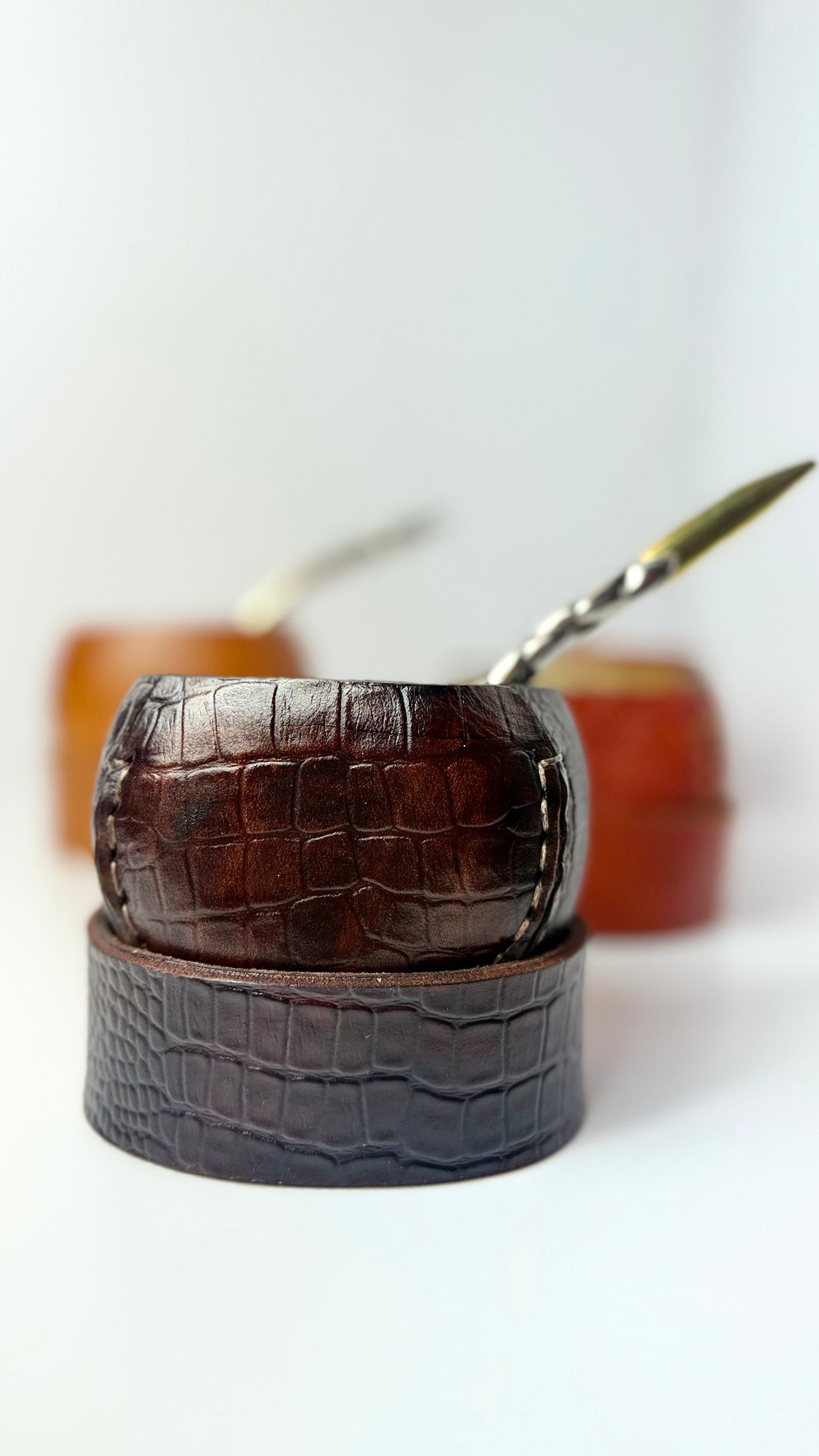 Mate Galleta – Handmade Leather Wrapped Calabash with Matching Base, ARGENTINA