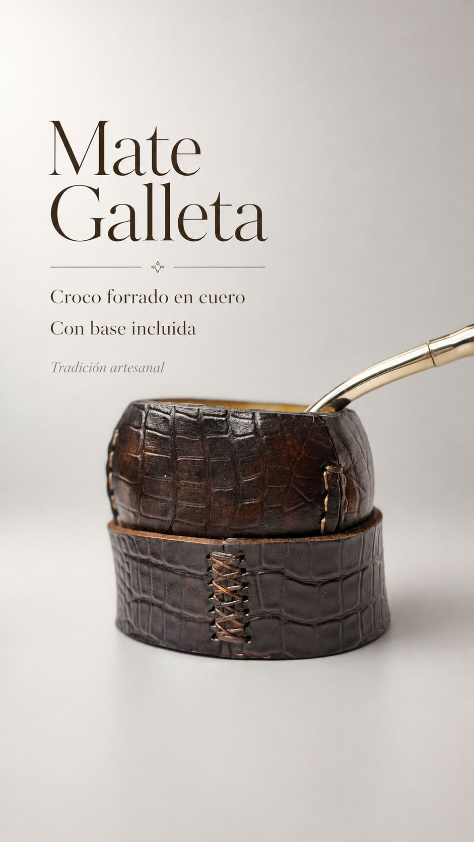 Mate Galleta – Handmade Leather Wrapped Calabash with Matching Base, ARGENTINA