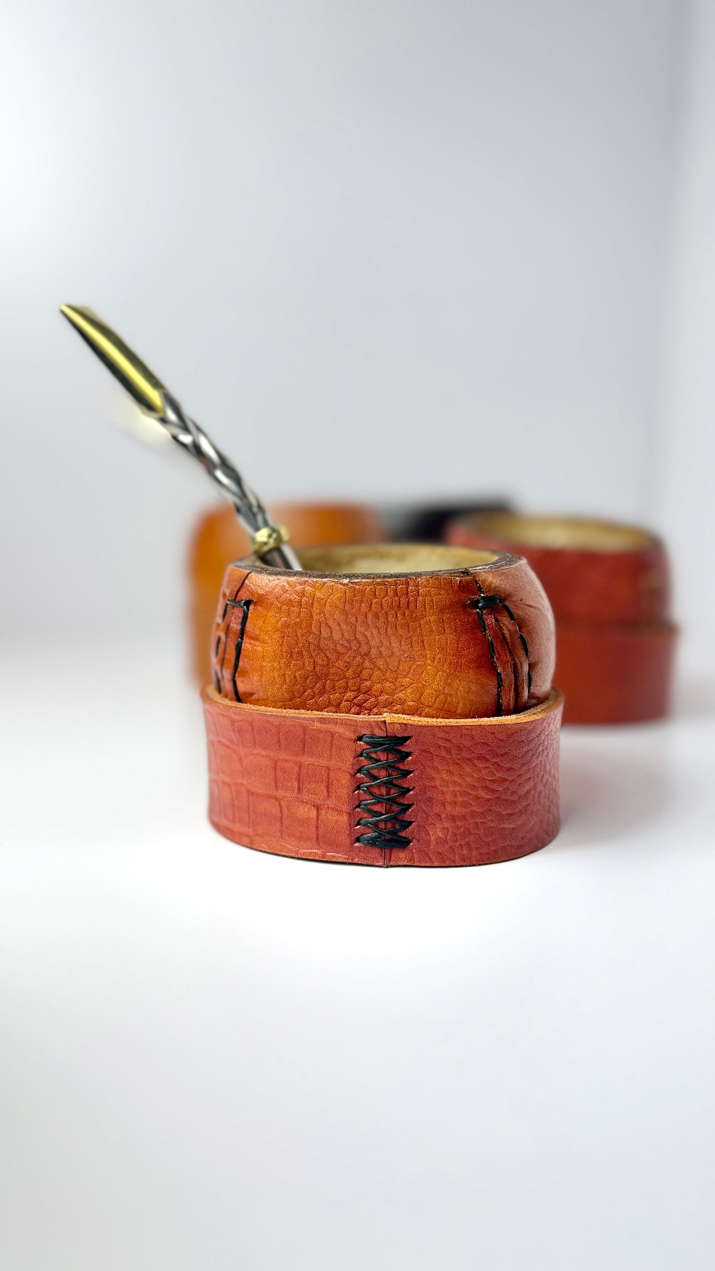 Mate Galleta – Handmade Leather Wrapped Calabash with Matching Base, ARGENTINA