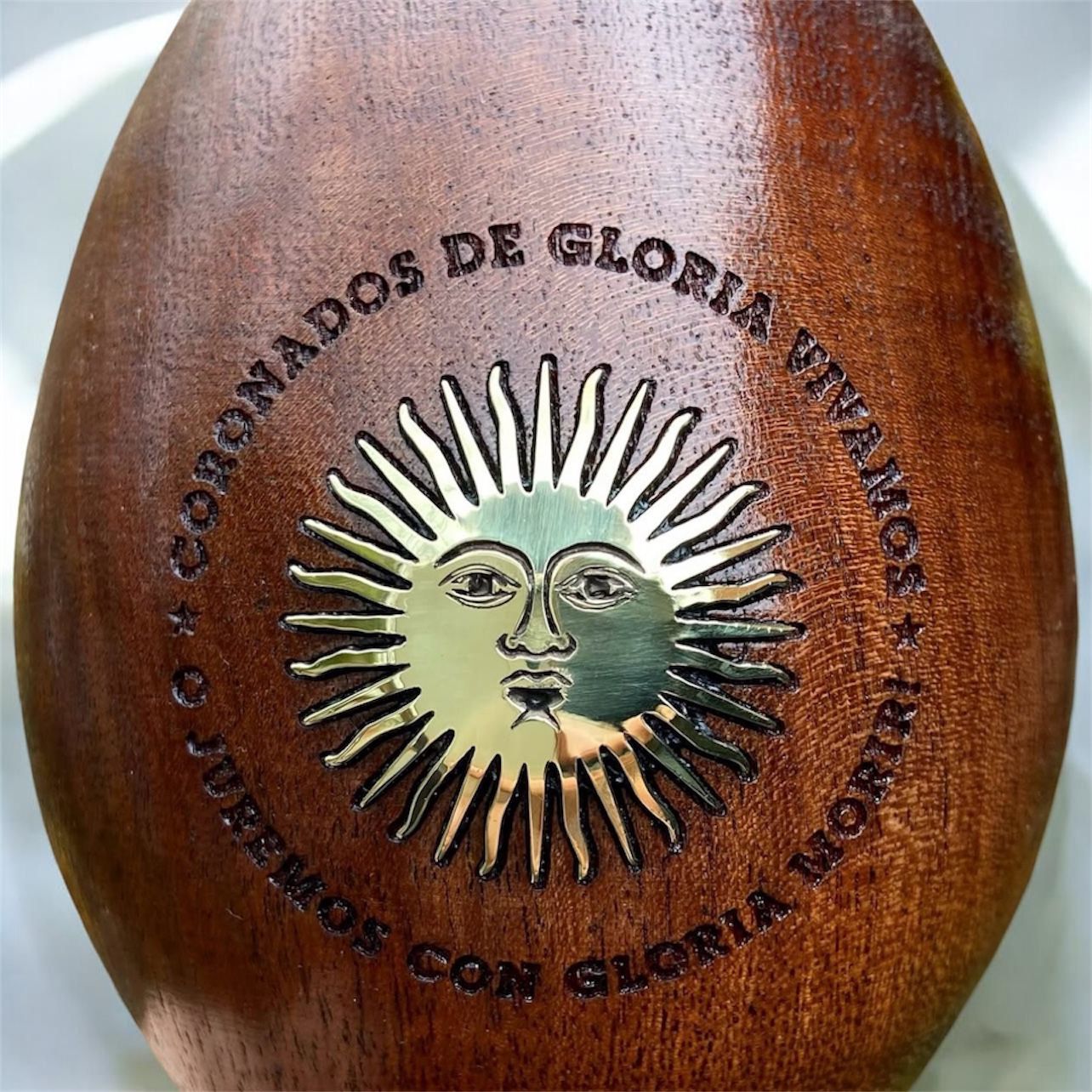 Handcrafted "Algarrobo" Carob Wood Mate Cup with Sun of May – Patriotic Argentine Edition