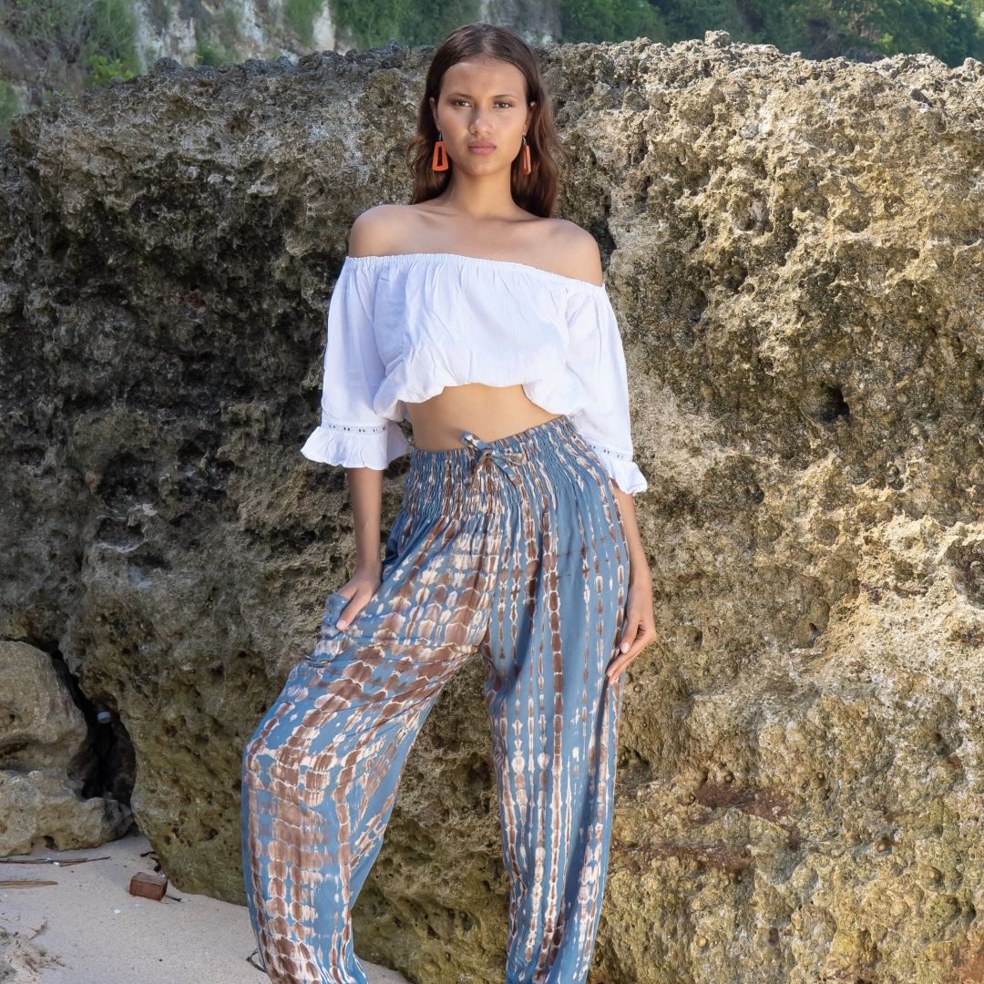 Bali Pants In Tan & Grey Tie Dye, Indonesia