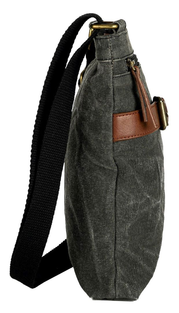Unisex Crossbody Bag with Upcycled Canvas & Leather, India