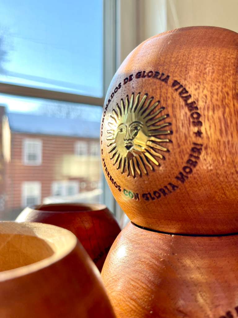Handcrafted "Algarrobo" Carob Wood Mate Cup with Sun of May – Patriotic Argentine Edition