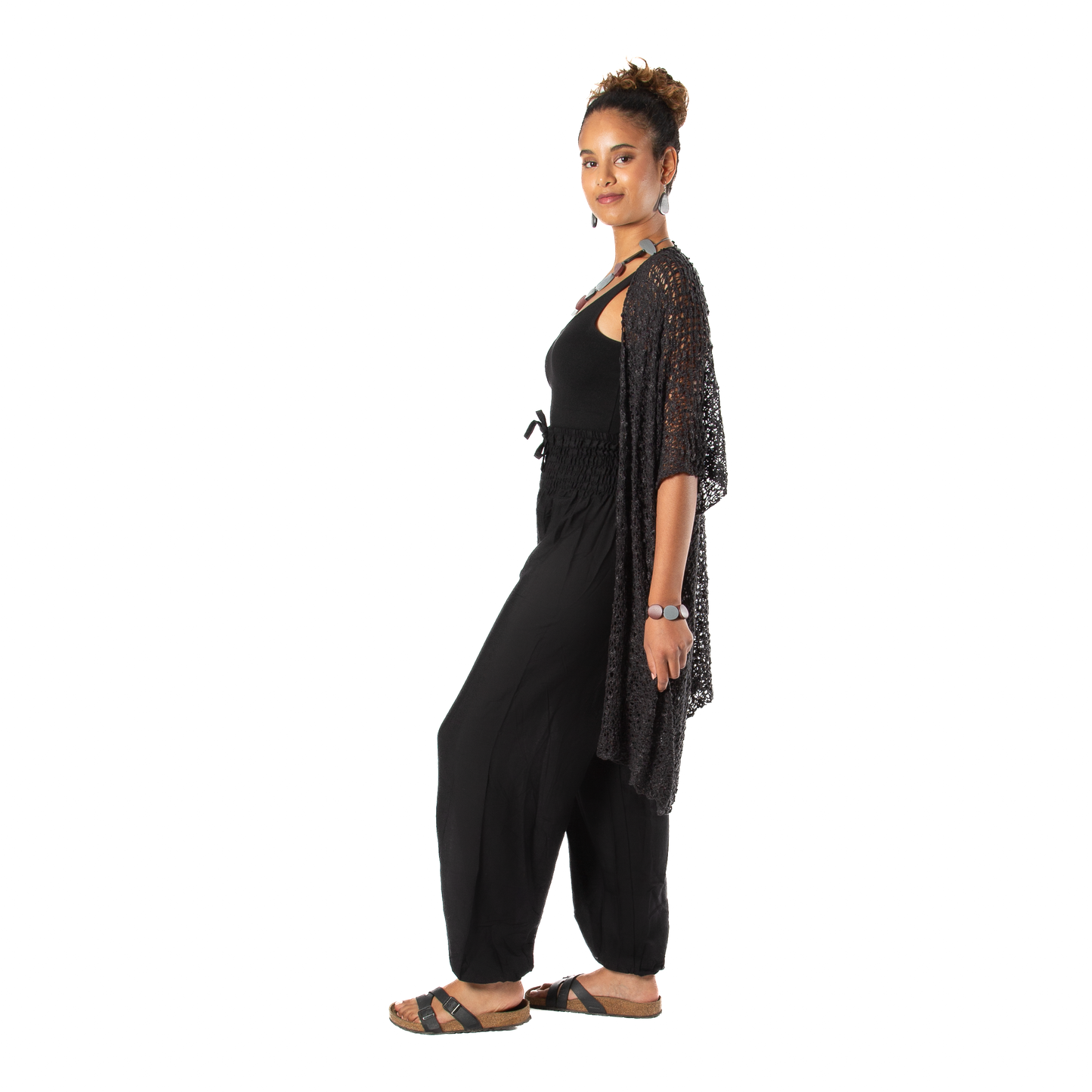 Mid Length Popcorn Knit Kimono - Black, Indonesia