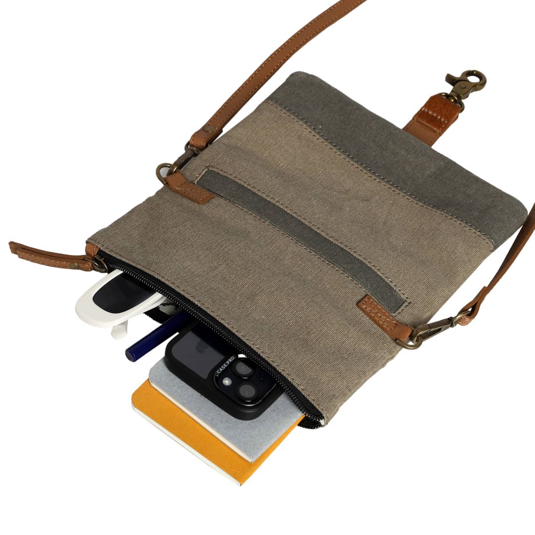 Women's Crossbody Bag, Original Leather - Finley Stone Cowhide, India