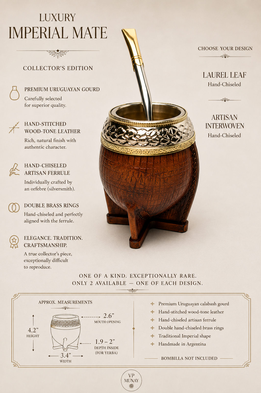 Luxury Torpedo Mate – Collector's Edition | Hand-Chiseled Ferrule, Uruguayan Gourd & Hand-Stitched Leather | Handmade in Argentina