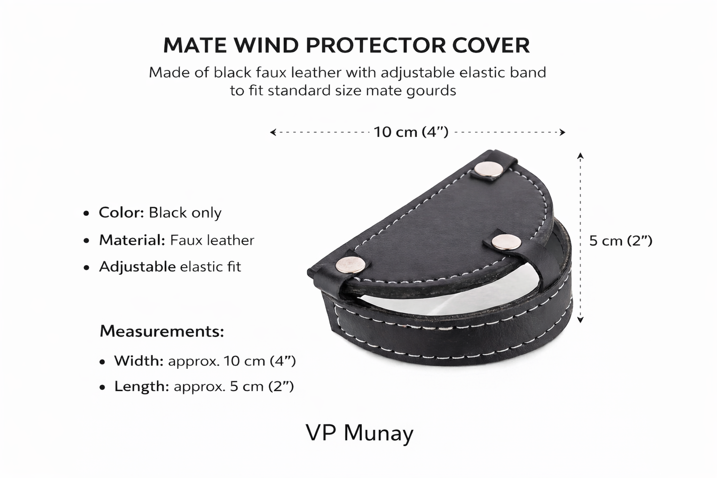 Mate Wind Protector Cover - Black Faux Leather Half Cover with Elastic- Outdoor Yerba Mate Accessory - Made in Argentine
