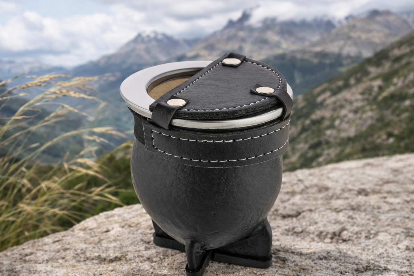 Mate Wind Protector Cover - Black Faux Leather Half Cover with Elastic- Outdoor Yerba Mate Accessory - Made in Argentine