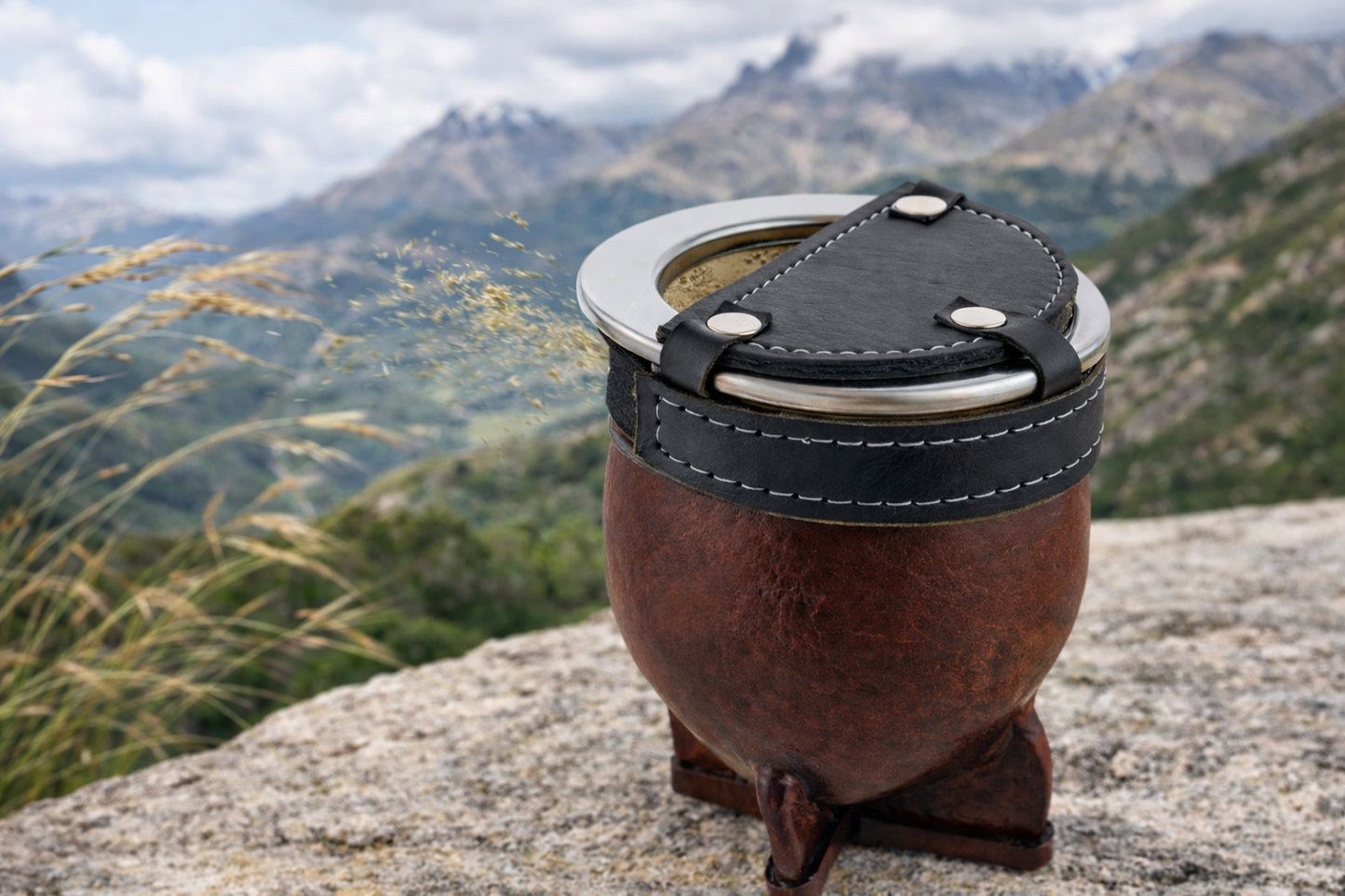 Mate Wind Protector Cover - Black Faux Leather Half Cover with Elastic- Outdoor Yerba Mate Accessory - Made in Argentine