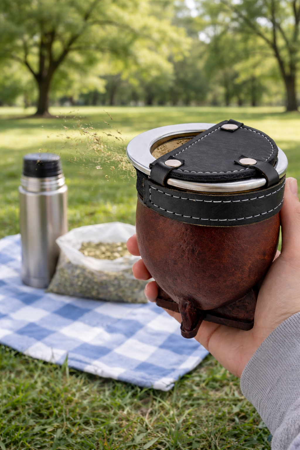 Mate Wind Protector Cover - Black Faux Leather Half Cover with Elastic- Outdoor Yerba Mate Accessory - Made in Argentine
