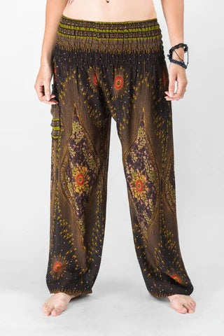 Peacock Eye in Brown / Unisex Harem Pants, Thailand