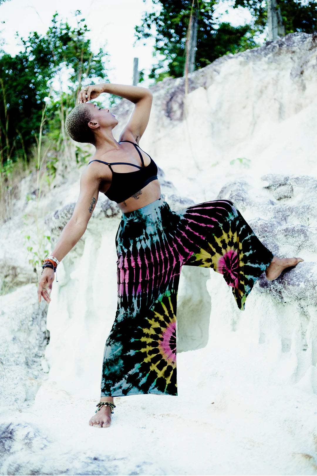 Women's Tie Dye Cotton Wide Leg Palazzo Harem Pants, Thailand