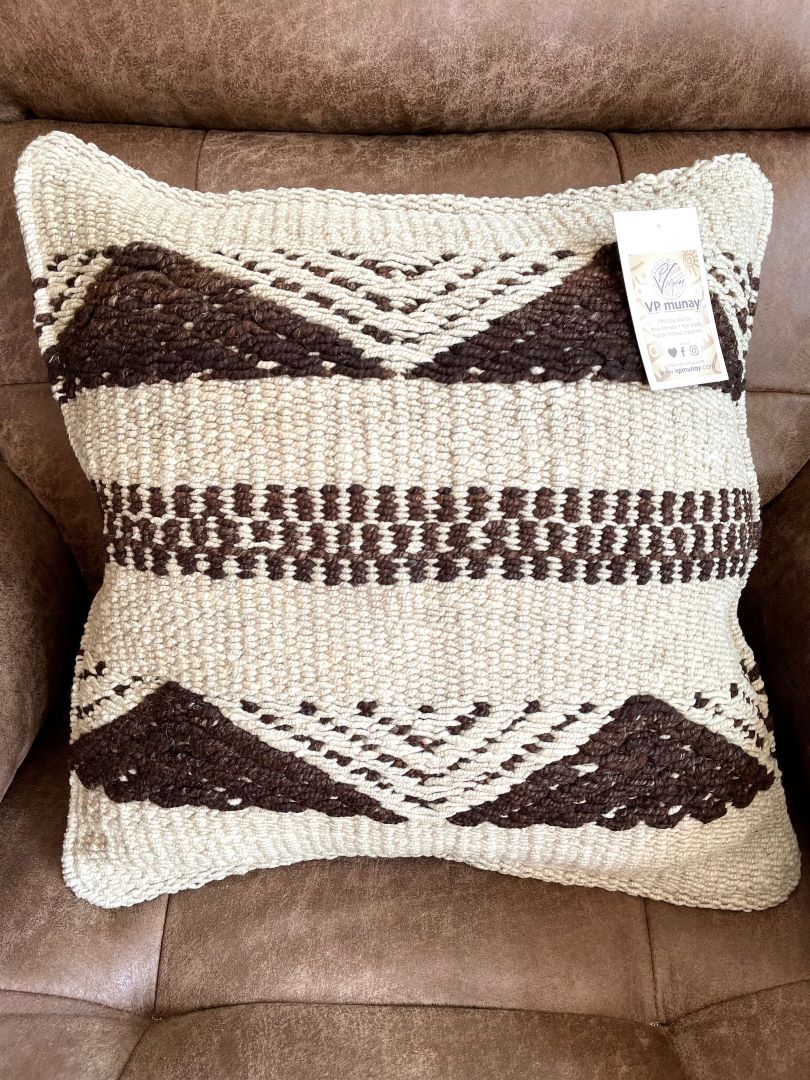 Throw Pillowcase, Aguayo's Cushion Cover, Natural and Black, Bolivia/Peru