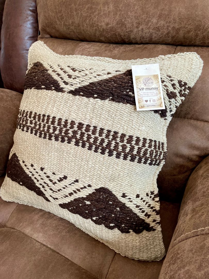 Throw Pillowcase, Aguayo's Cushion Cover, Natural and Black, Bolivia/Peru