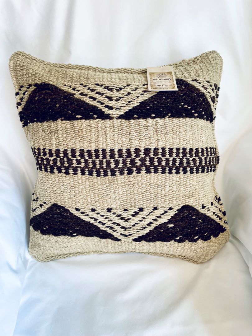 Throw Pillowcase, Aguayo's Cushion Cover, Natural and Black, Bolivia/Peru