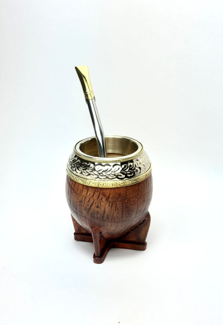 Luxury Torpedo Mate – Collector's Edition | Hand-Chiseled Ferrule, Uruguayan Gourd & Hand-Stitched Leather | Handmade in Argentina