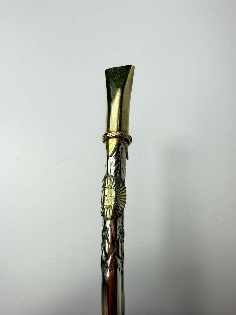 One-of-a-Kind Sol de Mayo Handcrafted Bombilla | German Silver & Brass – 6.4"