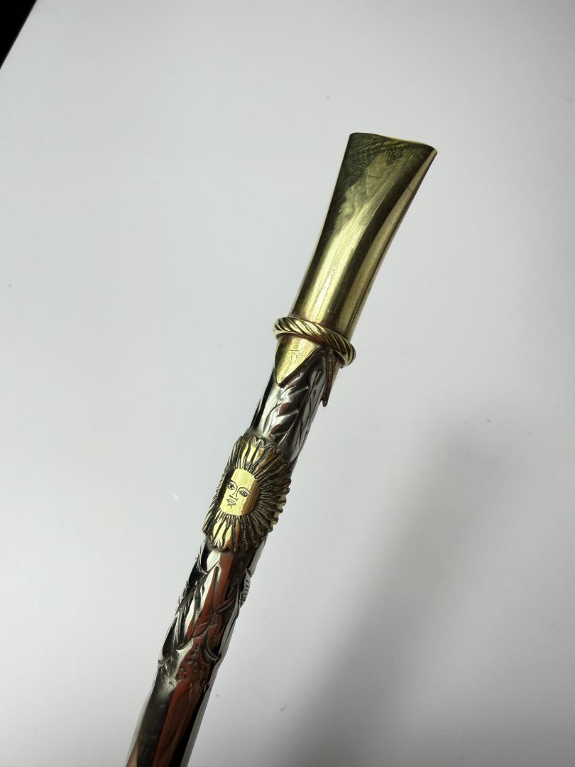 One-of-a-Kind Sol de Mayo Handcrafted Bombilla | German Silver & Brass – 6.4"