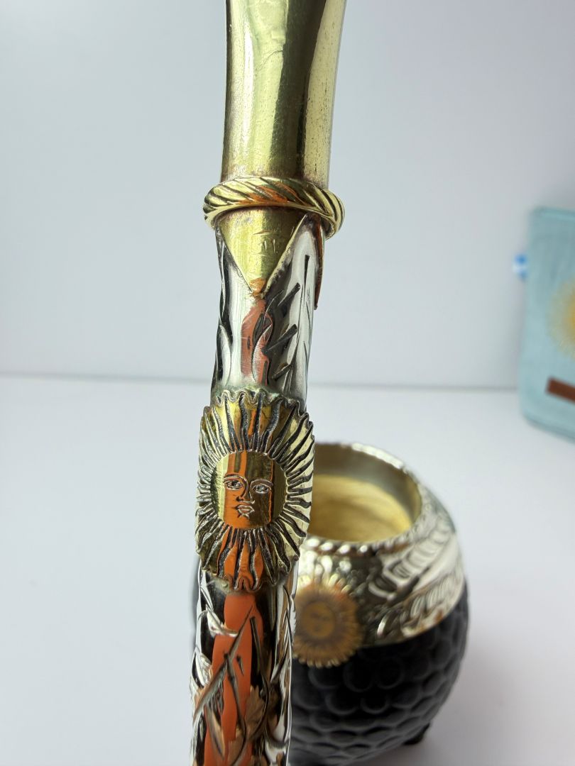 One-of-a-Kind Sol de Mayo Handcrafted Bombilla | German Silver & Brass – 6.4"