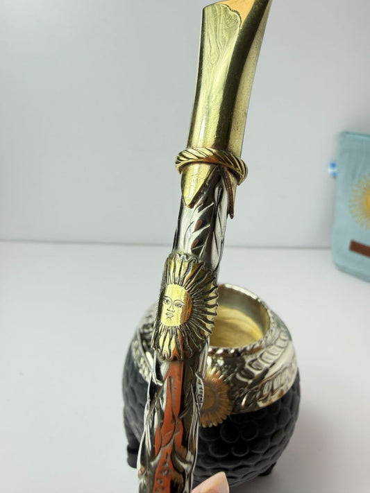 One-of-a-Kind Sol de Mayo Handcrafted Bombilla | German Silver & Brass – 6.4"
