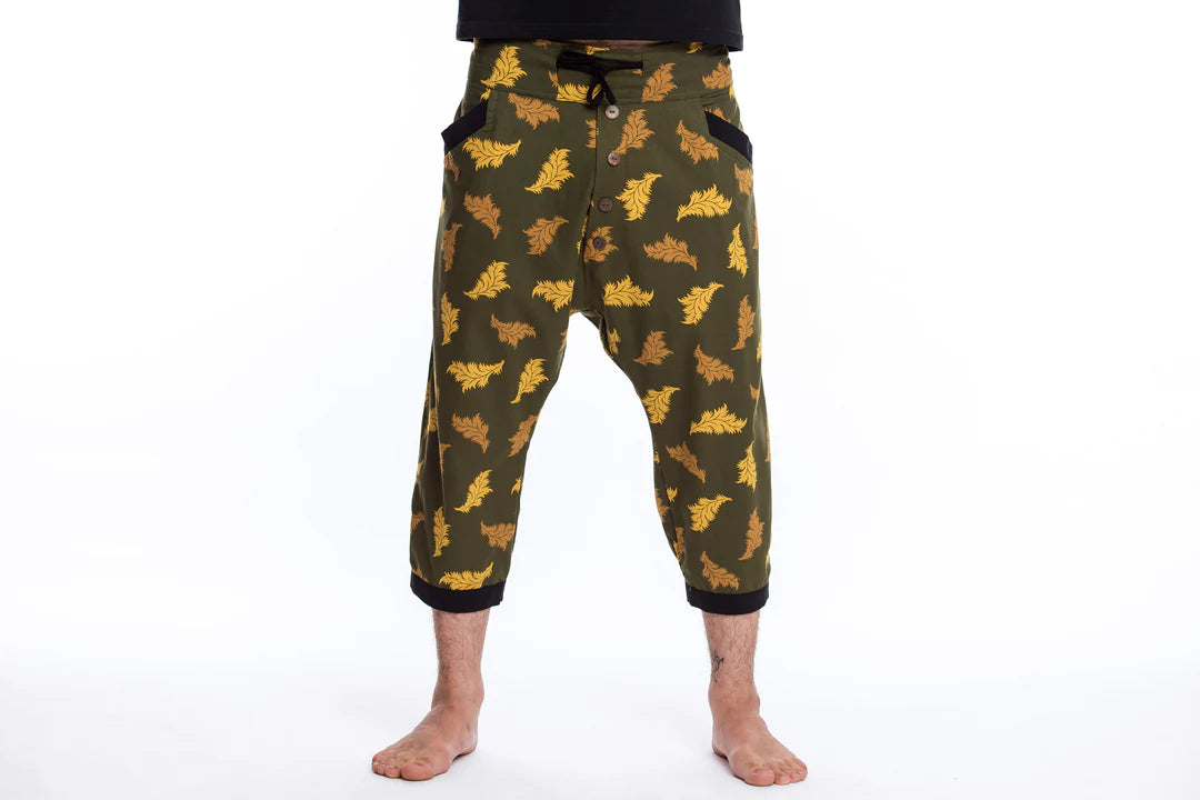 Leaves Harem Pant with Faux Buttons in Green, Thailand