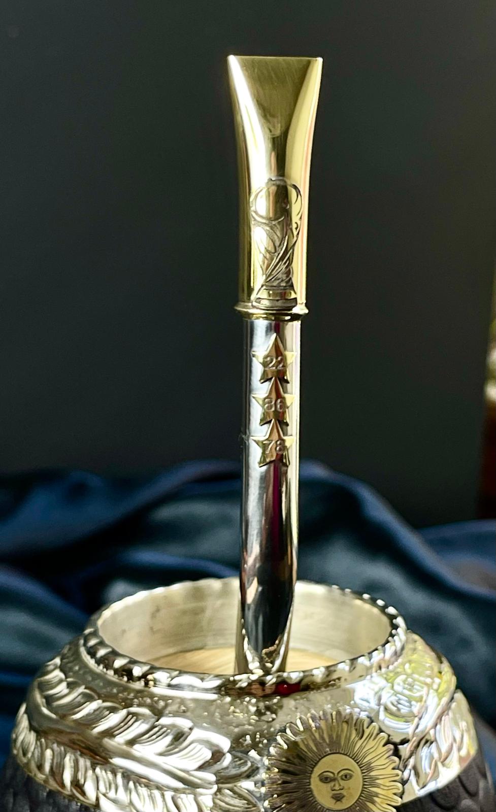 Argentina World Champion Mate Bombilla – 3 Stars & World Cup Bronze Detail – Handmade Alpaca Straw with AFA Gift Box – Limited Edition