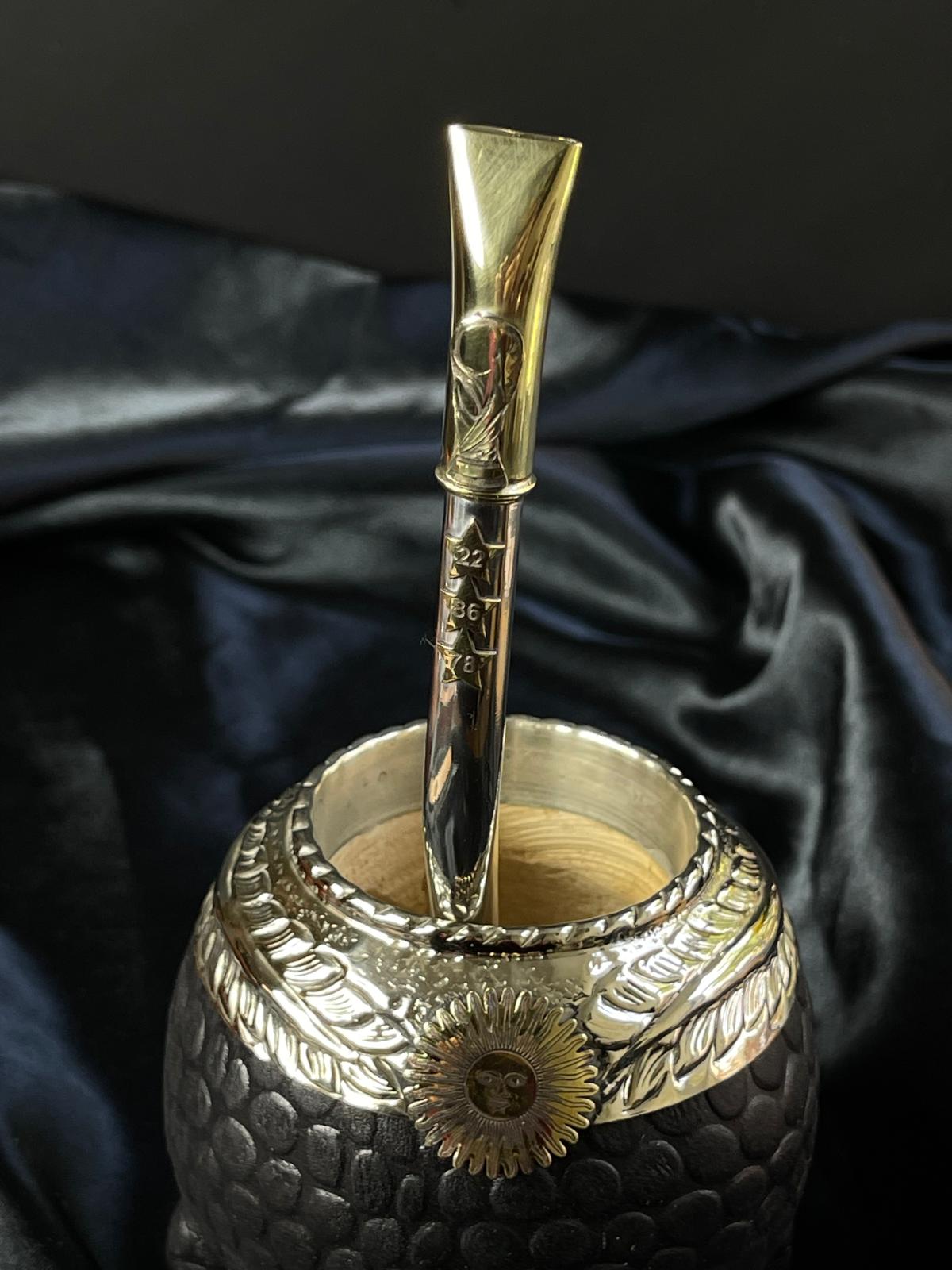 Argentina World Champion Mate Bombilla – 3 Stars & World Cup Bronze Detail – Handmade Alpaca Straw with AFA Gift Box – Limited Edition