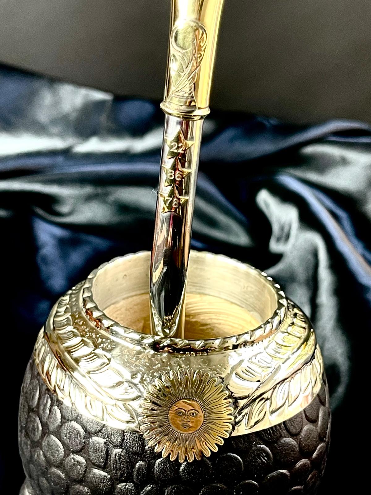 Argentina World Champion Mate Bombilla – 3 Stars & World Cup Bronze Detail – Handmade Alpaca Straw with AFA Gift Box – Limited Edition