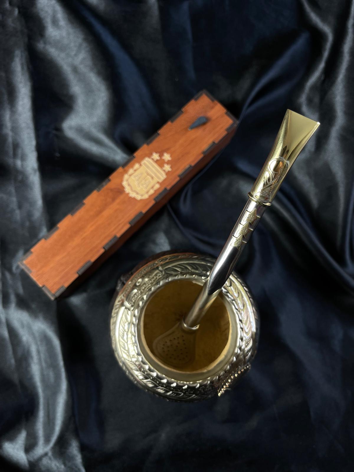 Argentina World Champion Mate Bombilla – 3 Stars & World Cup Bronze Detail – Handmade Alpaca Straw with AFA Gift Box – Limited Edition