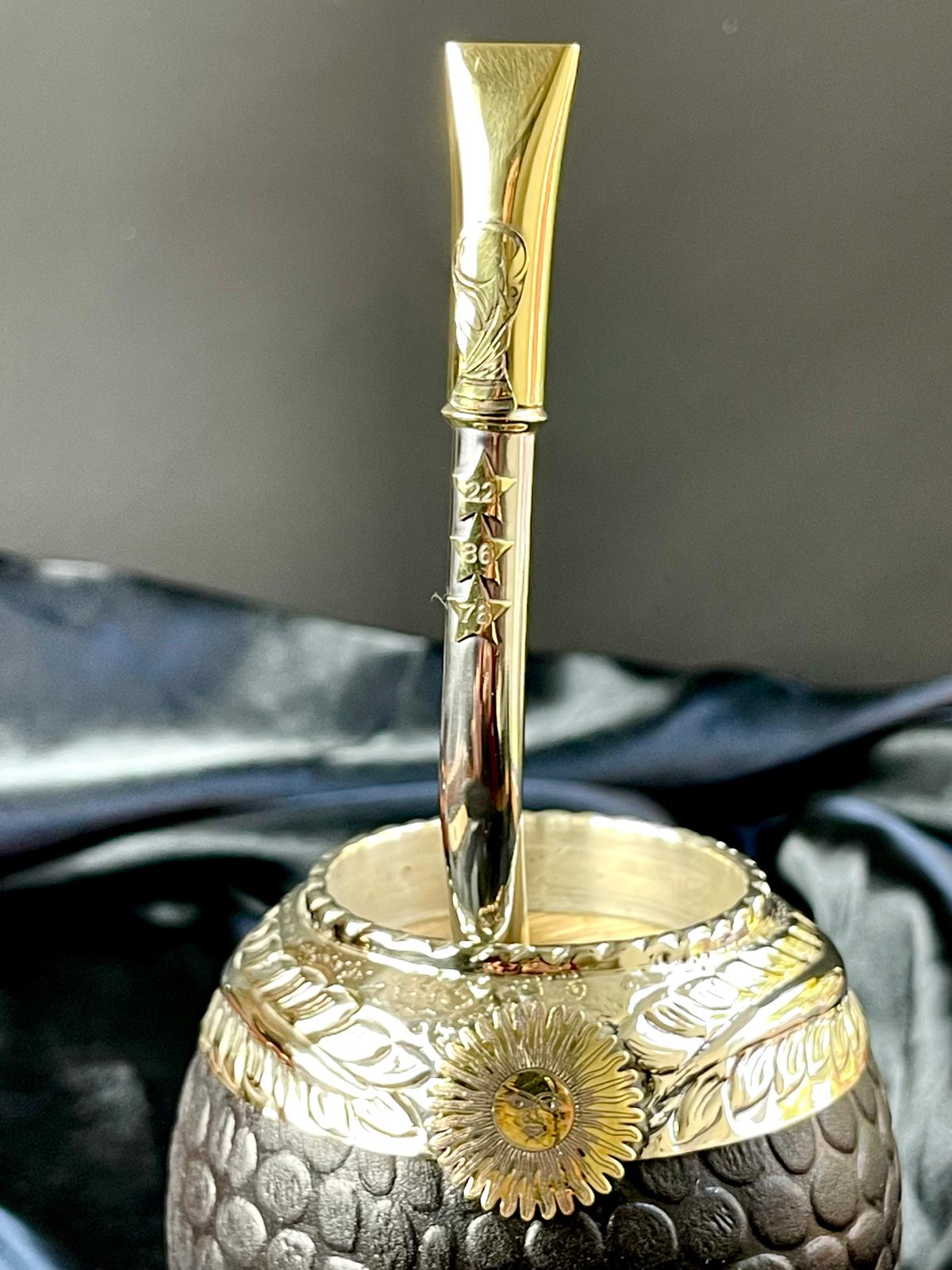 Argentina World Champion Mate Bombilla – 3 Stars & World Cup Bronze Detail – Handmade Alpaca Straw with AFA Gift Box – Limited Edition