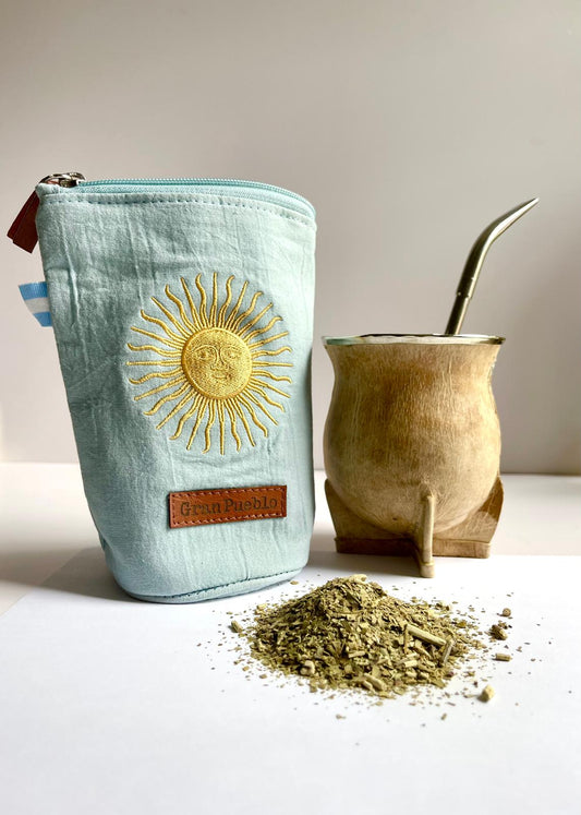 Sun of May Yerba Mate Bag – Celeste,Handmade, Waterproof, Leather Detail, Yerbero, Argentina (Copia)