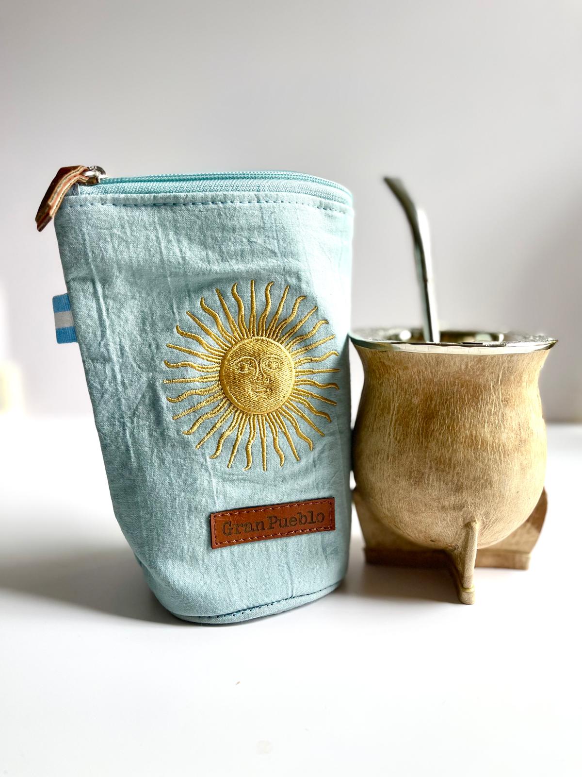Sun of May Yerba Mate Bag – Celeste,Handmade, Waterproof, Leather Detail, Yerbero, Argentina (Copia)