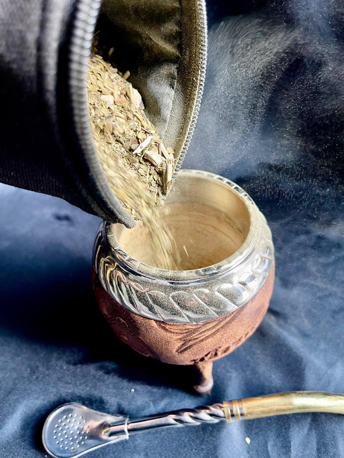 Torpedo Mate Gourd-Handmade in Argentina-Genuine Leather-Hand-Chiseled Alpaca Rim-Argentine Coat of Arms-Luxury Artisan Mate