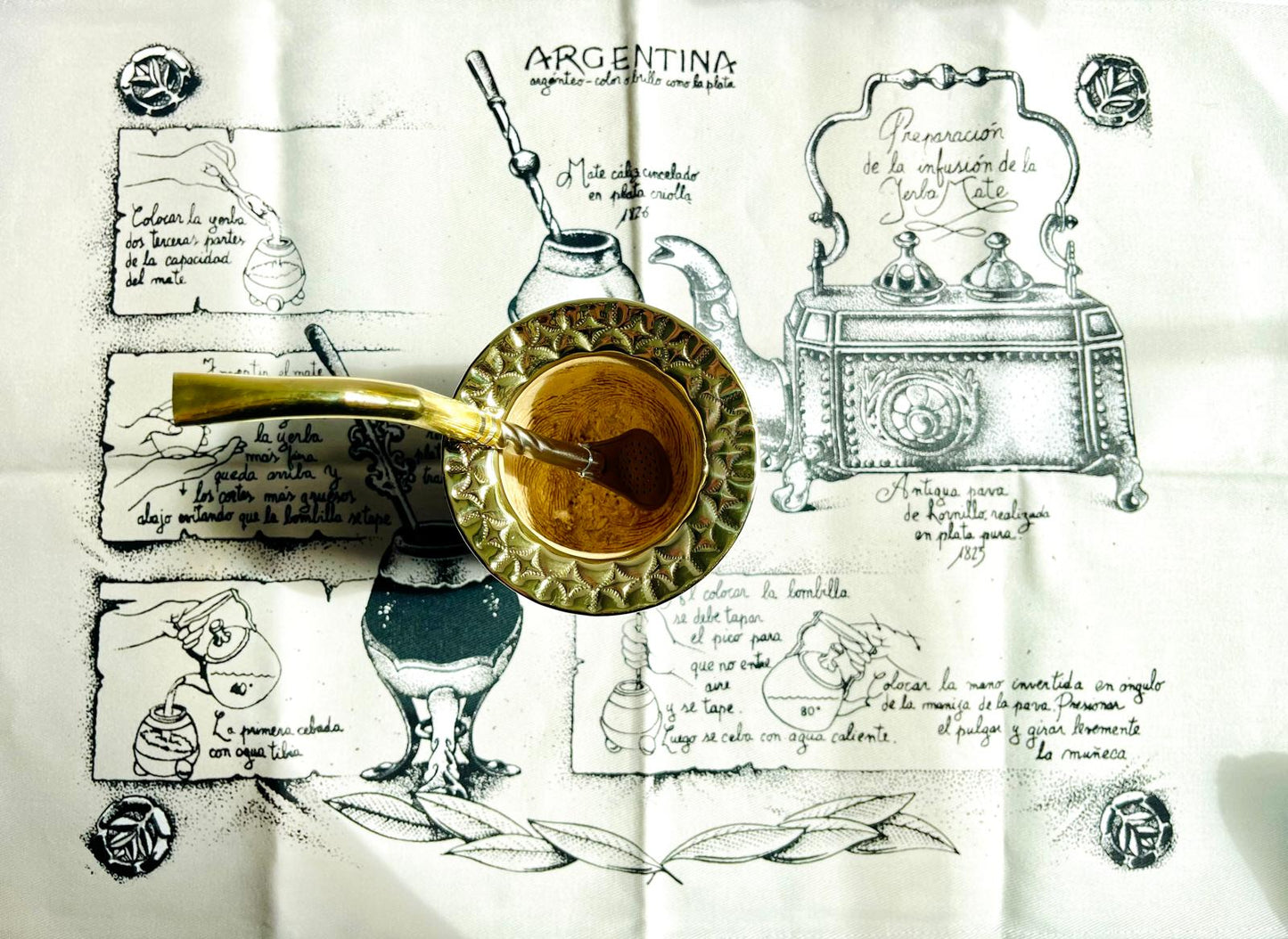 Premium Imperial Mate Gourd-Genuine Leather-Hand-Chiseled Bronze Rim-Argentine Coat of Arms