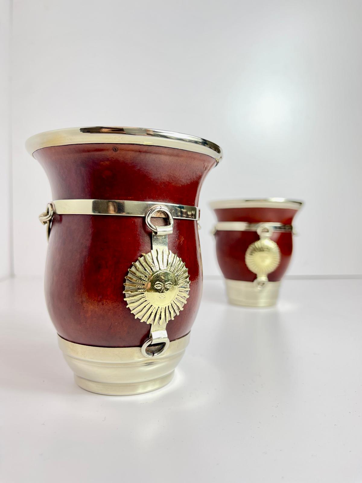 Sun of May Mate-Handmade Calabash Mate Cup-Alpaca Sol de Mayo, Argentina