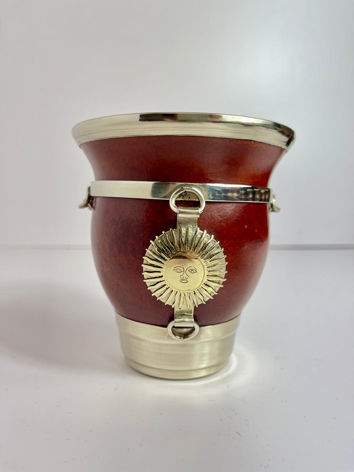Sun of May Mate-Handmade Calabash Mate Cup-Alpaca Sol de Mayo, Argentina