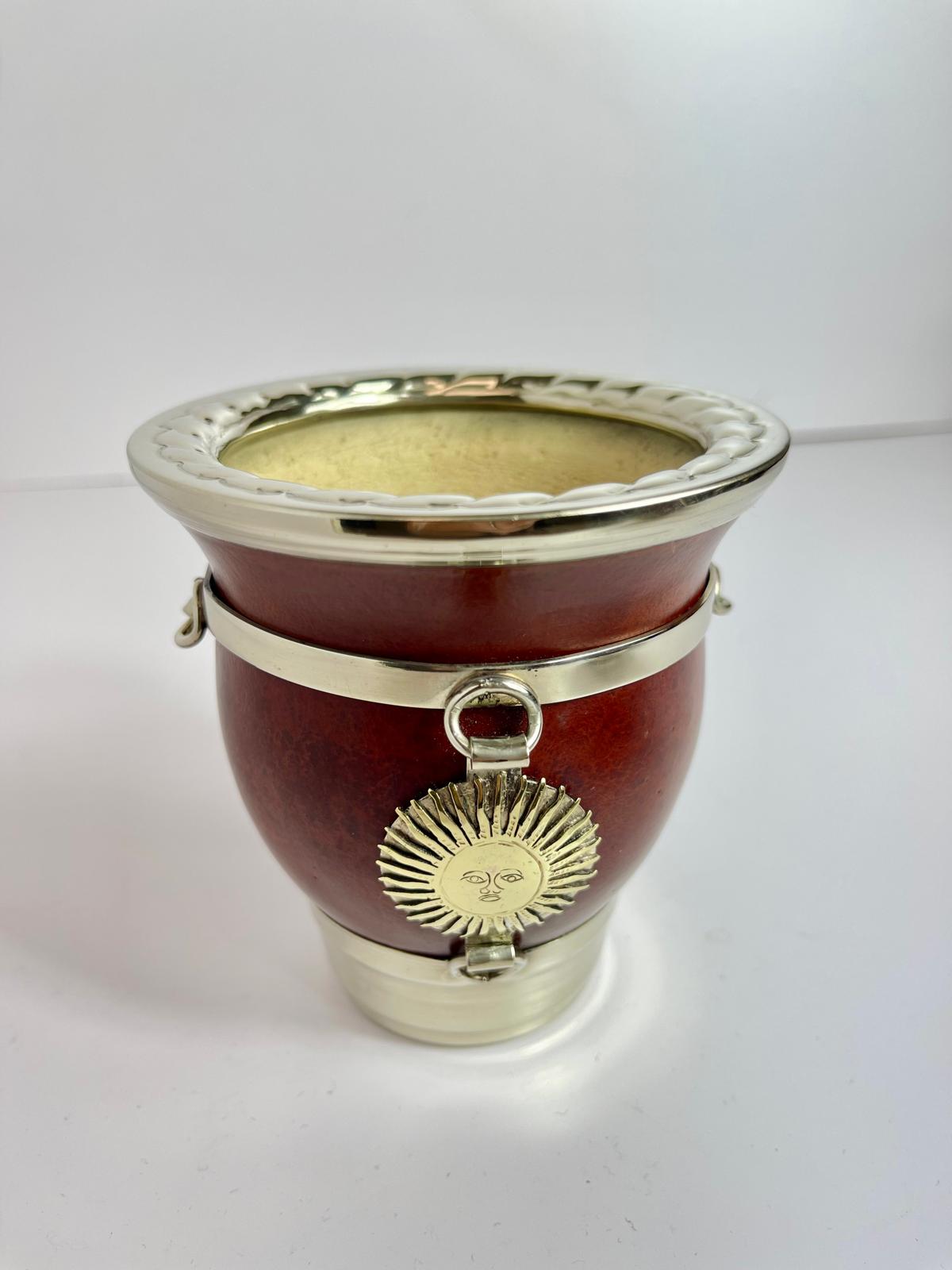 Sun of May Mate-Handmade Calabash Mate Cup-Alpaca Sol de Mayo, Argentina