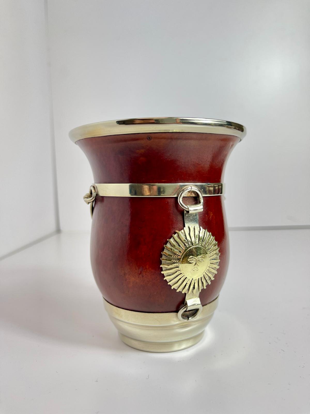 Sun of May Mate-Handmade Calabash Mate Cup-Alpaca Sol de Mayo, Argentina