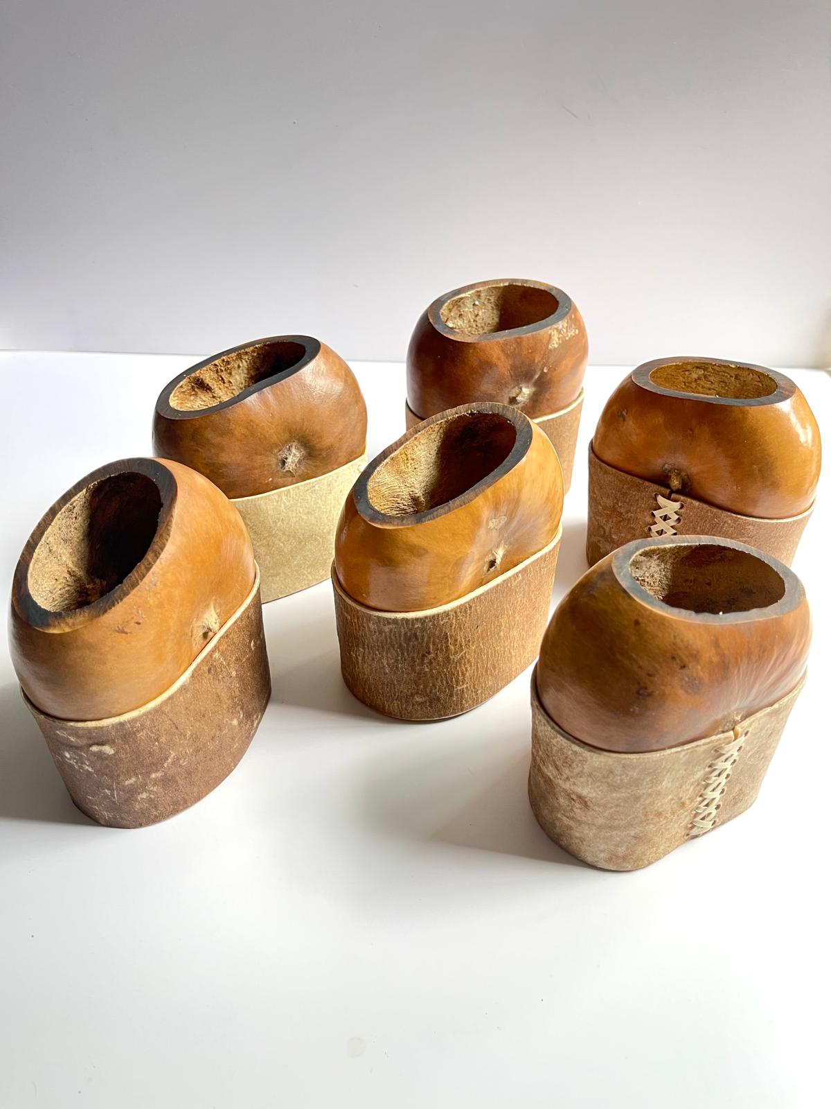 Rare Smoked Mate Galleta Gourd | Traditional Argentine Calabash Cup, Leather Base, ARGENTINA
