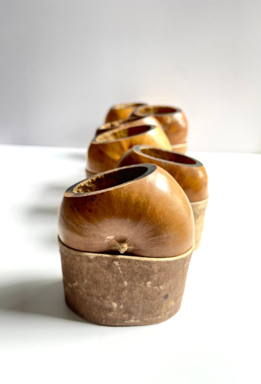 Rare Smoked Mate Galleta Gourd | Traditional Argentine Calabash Cup, Leather Base, ARGENTINA