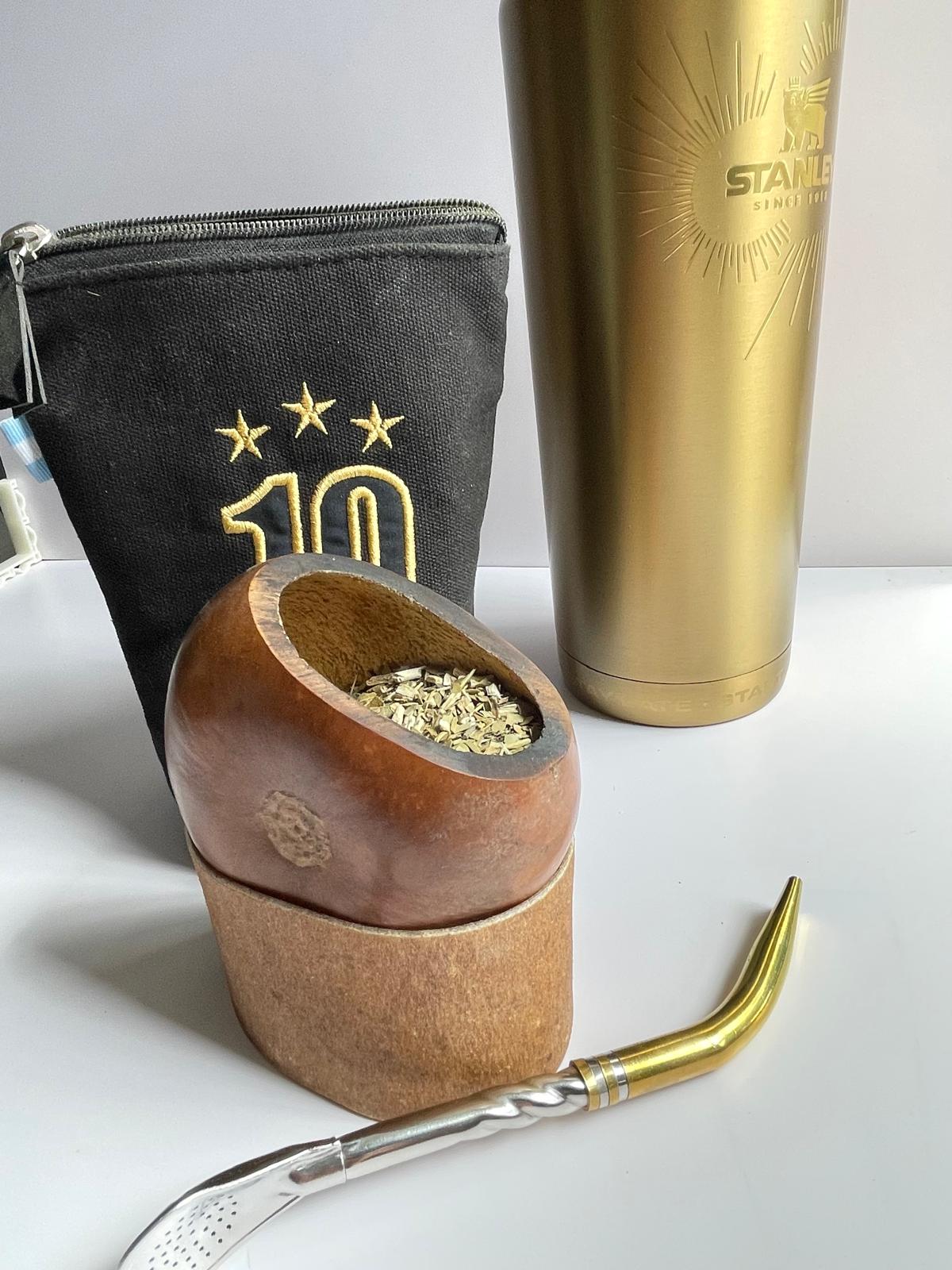 Rare Smoked Mate Galleta Gourd | Traditional Argentine Calabash Cup, Leather Base, ARGENTINA