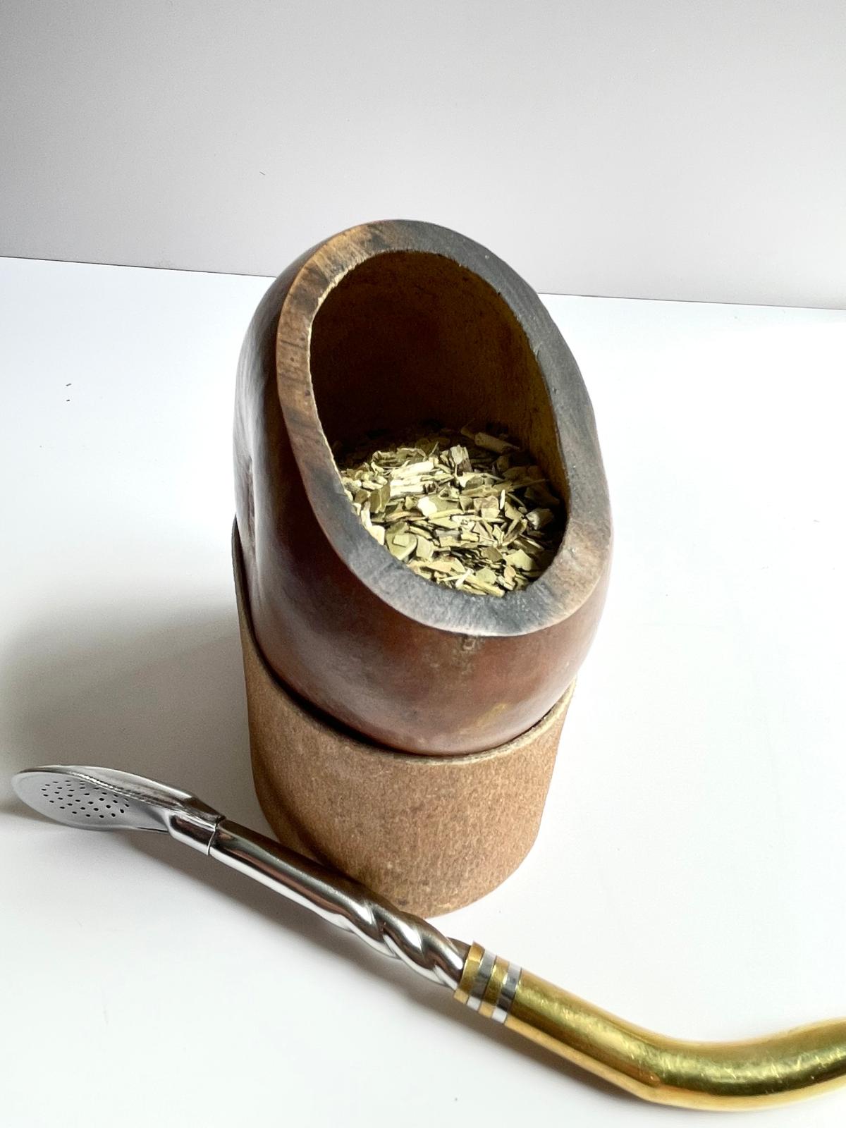 Rare Smoked Mate Galleta Gourd | Traditional Argentine Calabash Cup, Leather Base, ARGENTINA
