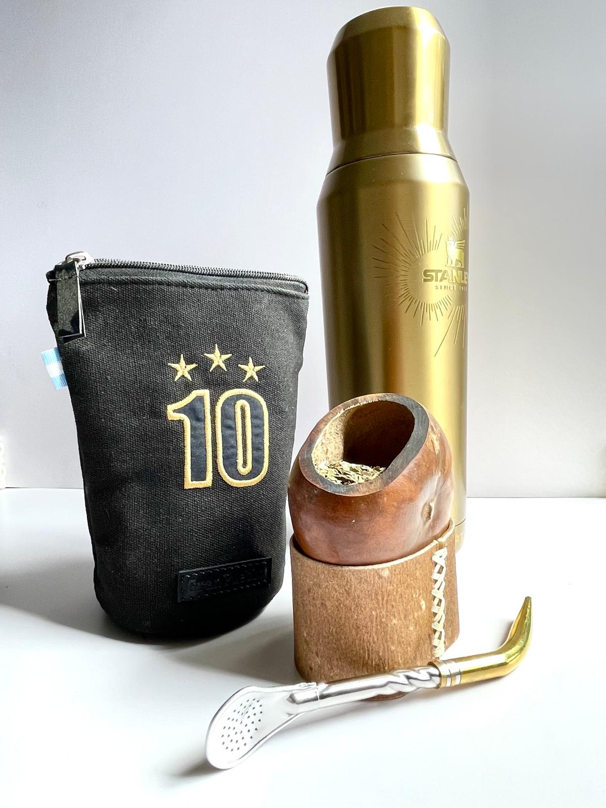 Rare Smoked Mate Galleta Gourd | Traditional Argentine Calabash Cup, Leather Base, ARGENTINA