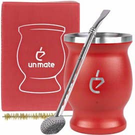 Yerba Mate tea set Combo Acero red with Straw (bombilla)