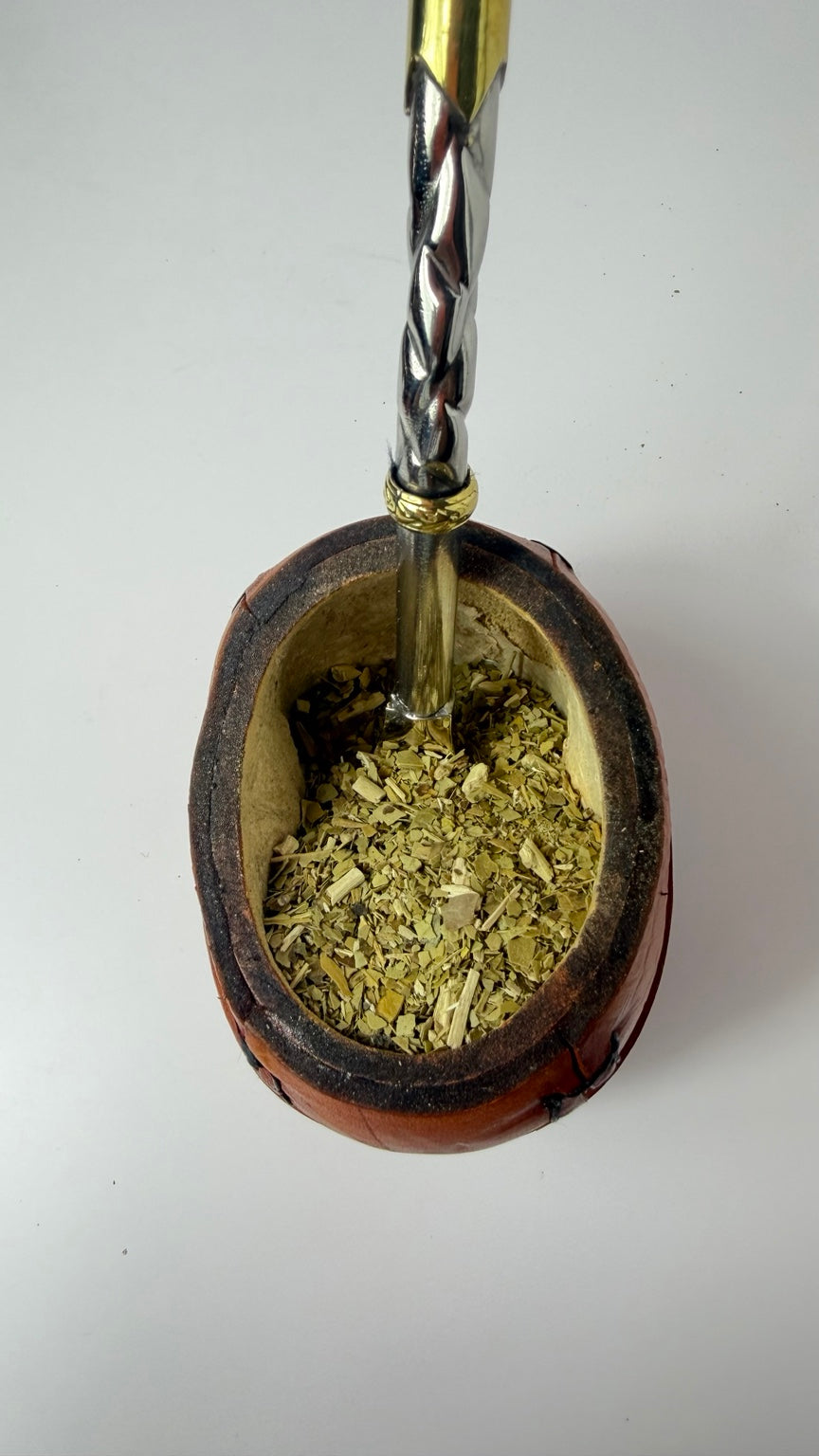 Mate Galleta – Handmade Leather Wrapped Calabash with Matching Base, ARGENTINA