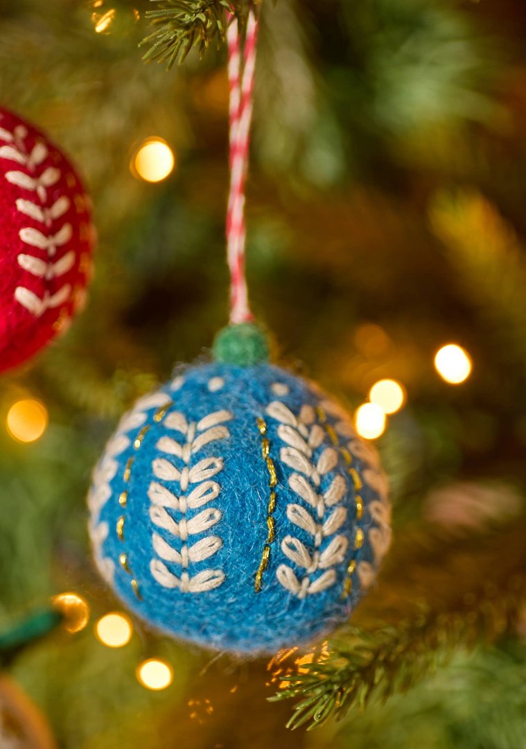 Embroidered Felt Christmas Baubles, Nepal